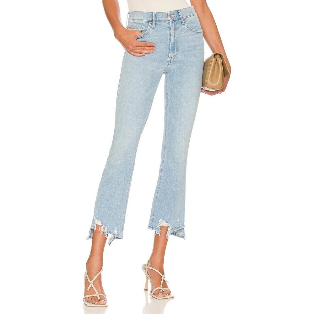 MOTHER Light Blue Distressed Cropped Jeans